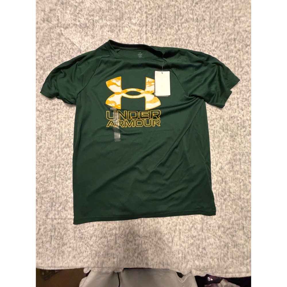 Under Armour Boys Youth YLG 6 Loose Fit Green Tech Hybrid Print SS‎ NWT